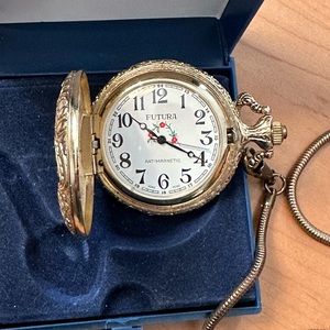 Vintage Futura Mens Train Railroad Half-Hunter Gold Tone Hand-Wind Pocket Watch